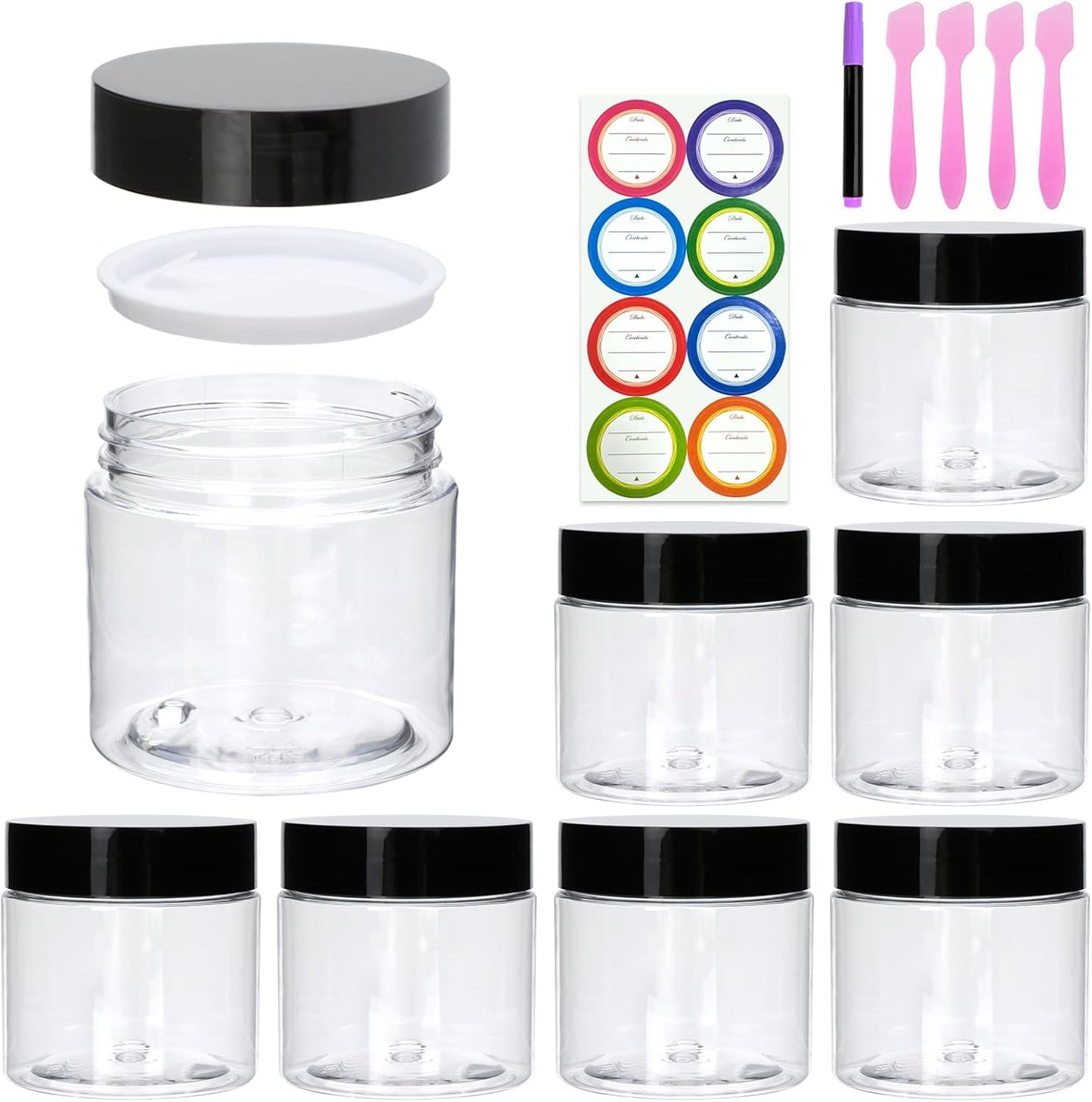 8 Pack 2oz Plastic Containers with Lids, Jars with Lids, Great for storing,lip balms, creams, ointments, cosmetics, samples