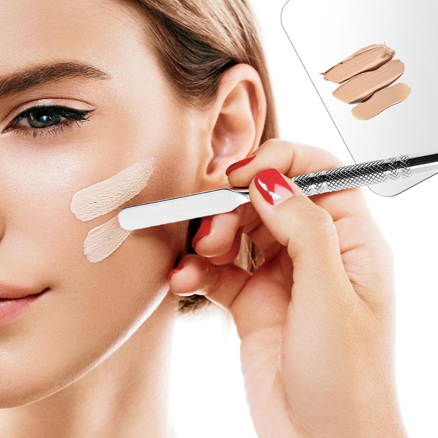 Makeup Foundation Mixing Nail Palette - Stainless Steel Makeup Palette Tray Mixer with Foundation Cosmetic Spatula for Nail Art Palette Makeup Artist Must Haves