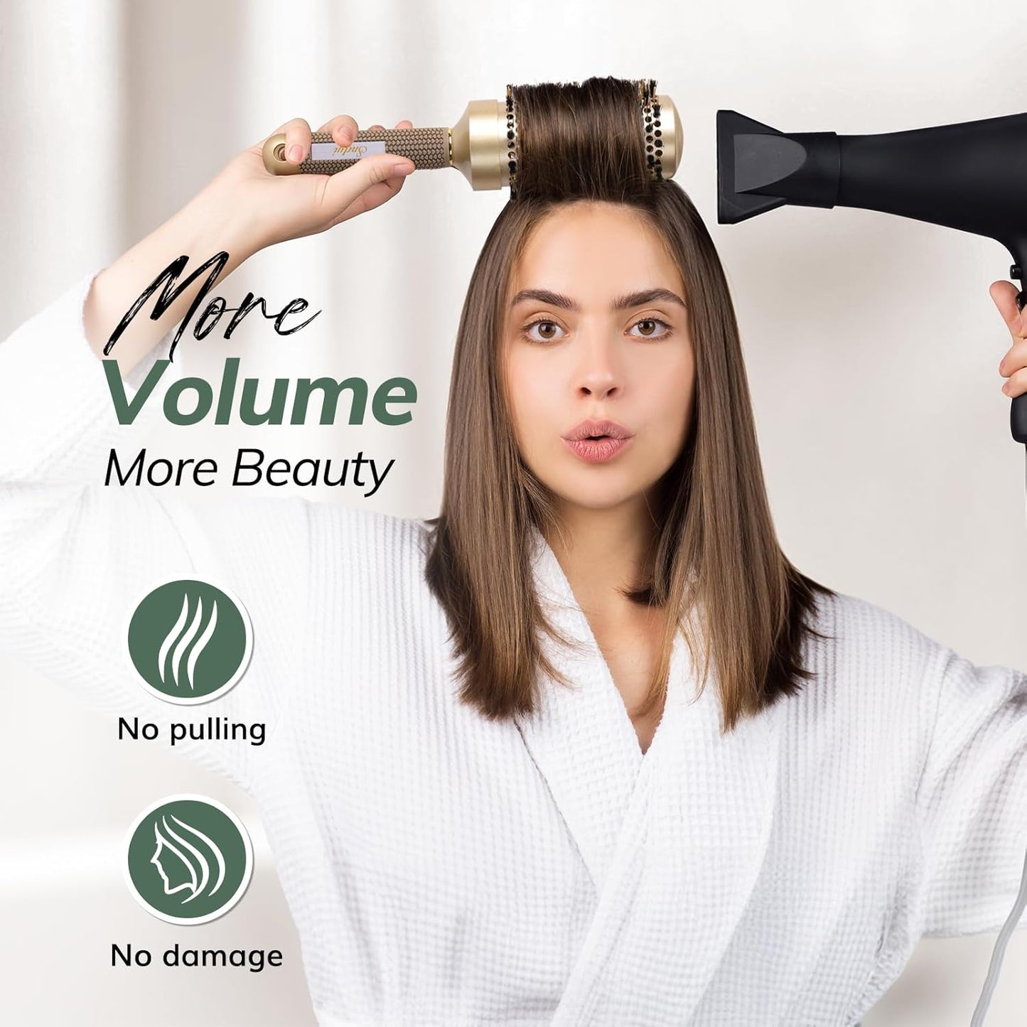 Round Brush for Blow Drying, Nano Thermal Ceramic & Ionic Tech Hair Brush with Boar Bristles, Professional Barrel Brush for Styling,Curling and Straightening by Sndyi (3.3 Inch, 2.1 Inch)