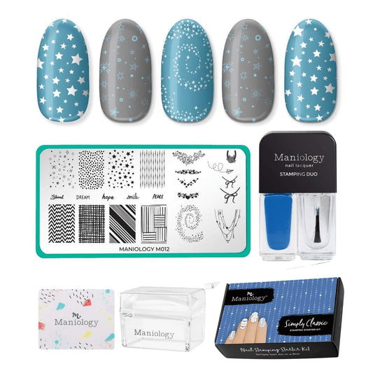 Maniology Simply Classic Nail Stamping Starter Kit | Timeless Nail Art, Elegant Patterns DIY Manicure – Includes Stamping Plate, Polish, Top Coat, Stamper & Scraper Card