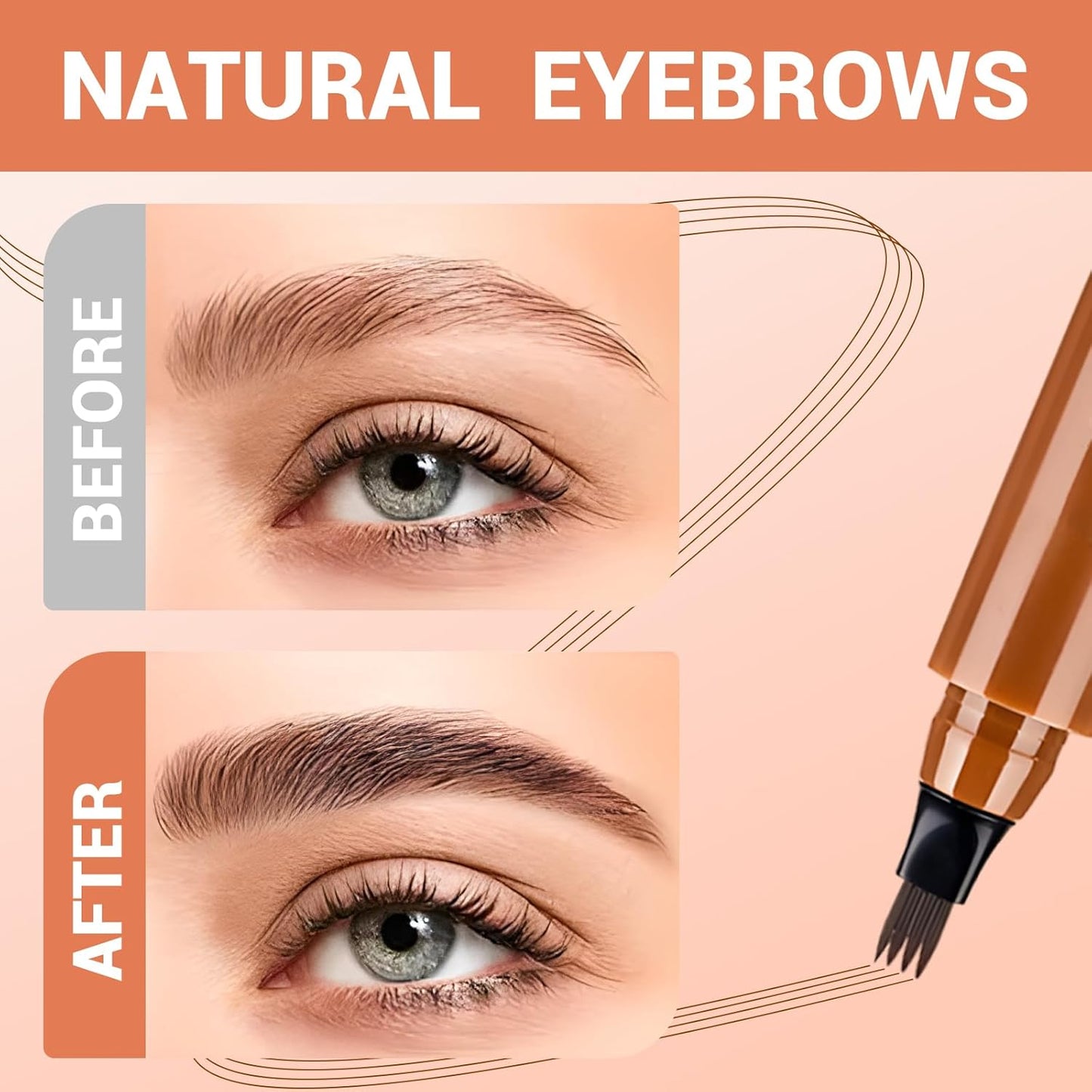 2025 New Magic Eyebrow Pencil, 3D Waterproof 4 Tipped Precise Brow Pen Microblading Eyebrow Pencil Contouring Pen Fine Stroke Microblading Creates Natural (Dark Brown)