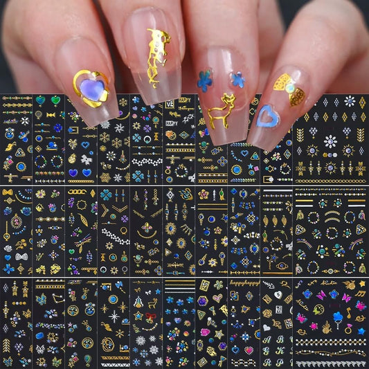 30 Sheets Gem Star Nail Stickers 3D Self Adhesive Luxury Blue Gems Theme Nail Art Charms Sticker Decals for Crafts Supplies Accessories (ST-BG)