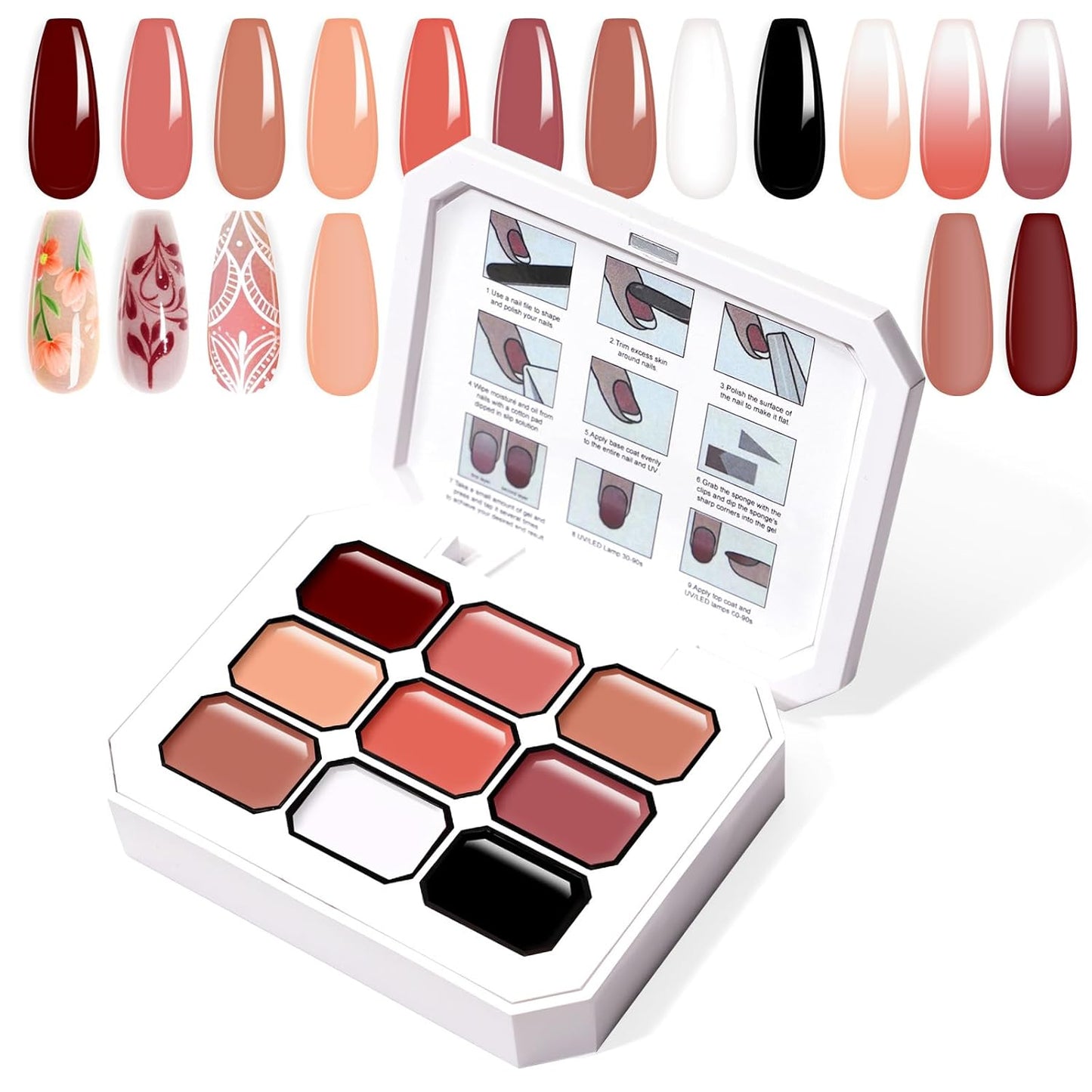 Gradient Painting Gel, 9 Colors Ombre Gel Nail Polish Nude Pink for Pigment Pat Aura Nails, French Manicure Long Lasting Home Salon DIY Nail Art Terracotta Blush（01）