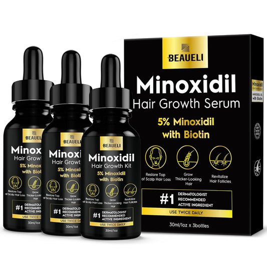 5% Minoxidil for Men and Women, Hair Growth, Beard Growth, Hair Regrowth, Unscented Drop, 3 Fl Oz, 3 Bottles