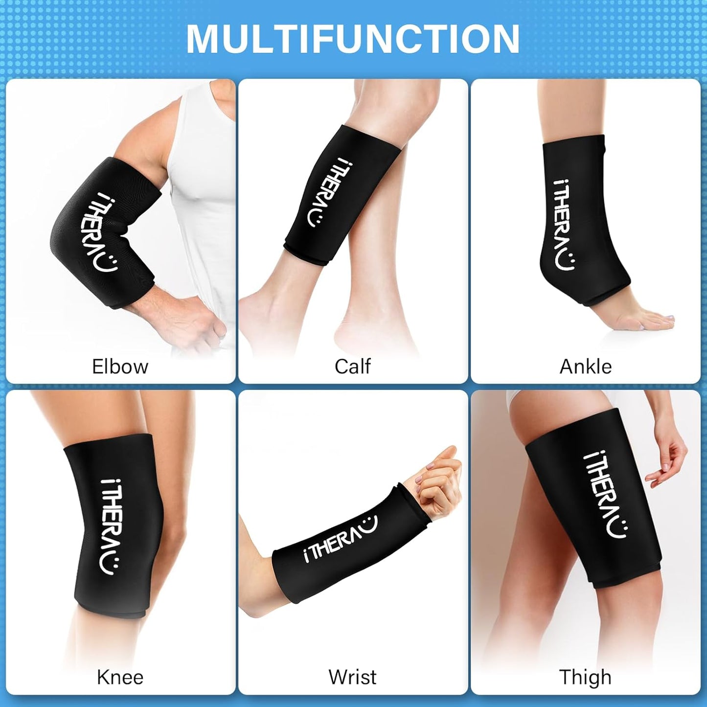 iTHERAU Knee Ice Pack Wrap, Reusable Gel Cold Pack with Cold/Hot Therapy, Cold Compression Sleeve for Elbow, Knee, Calf & Ankle for Pain Relief, Swelling, Surgery, Sports Injuries -Black, M