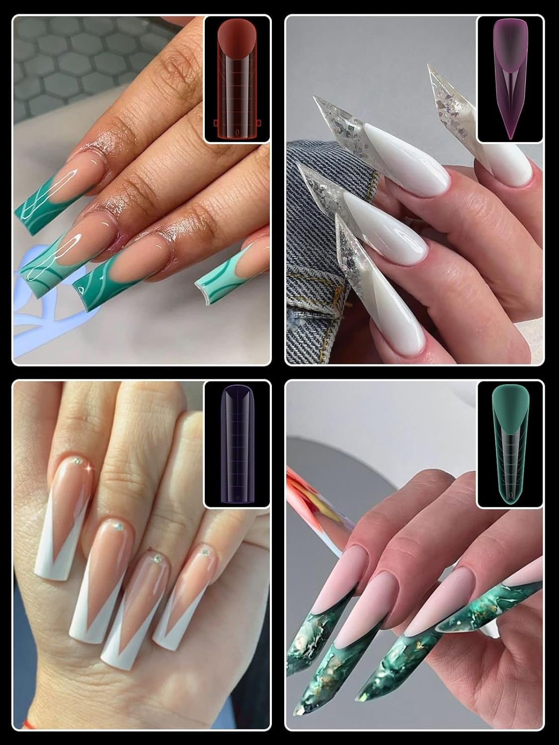 Dual Forms for Poly Nail Gel, 288PCS 12 Colors Dual Nail Forms Extension Molds Stiletto Coffin Square Acrylic Nail Tips 12 Shapes for Builder Gel Manicure Nail Art Design Salon DIY at Home