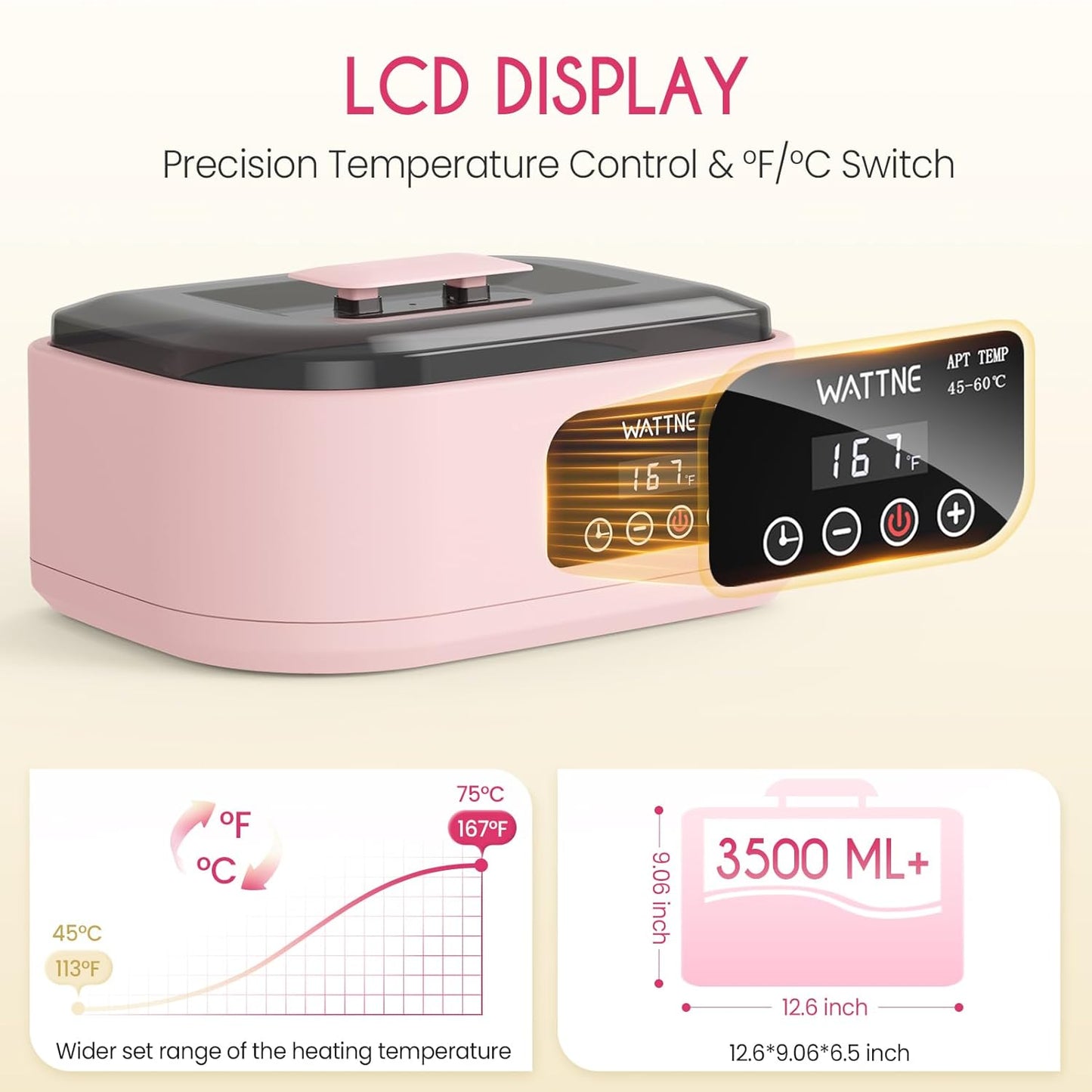 Wattne Paraffin Wax Machine for Hands & Feet – Paraffin Wax Warmer Moisturizing Kit with Auto-Timer & Precision Temperature Control, Paraffin Wax Bath for Arthritis, Dry Skin Care, Home Spa-Pink