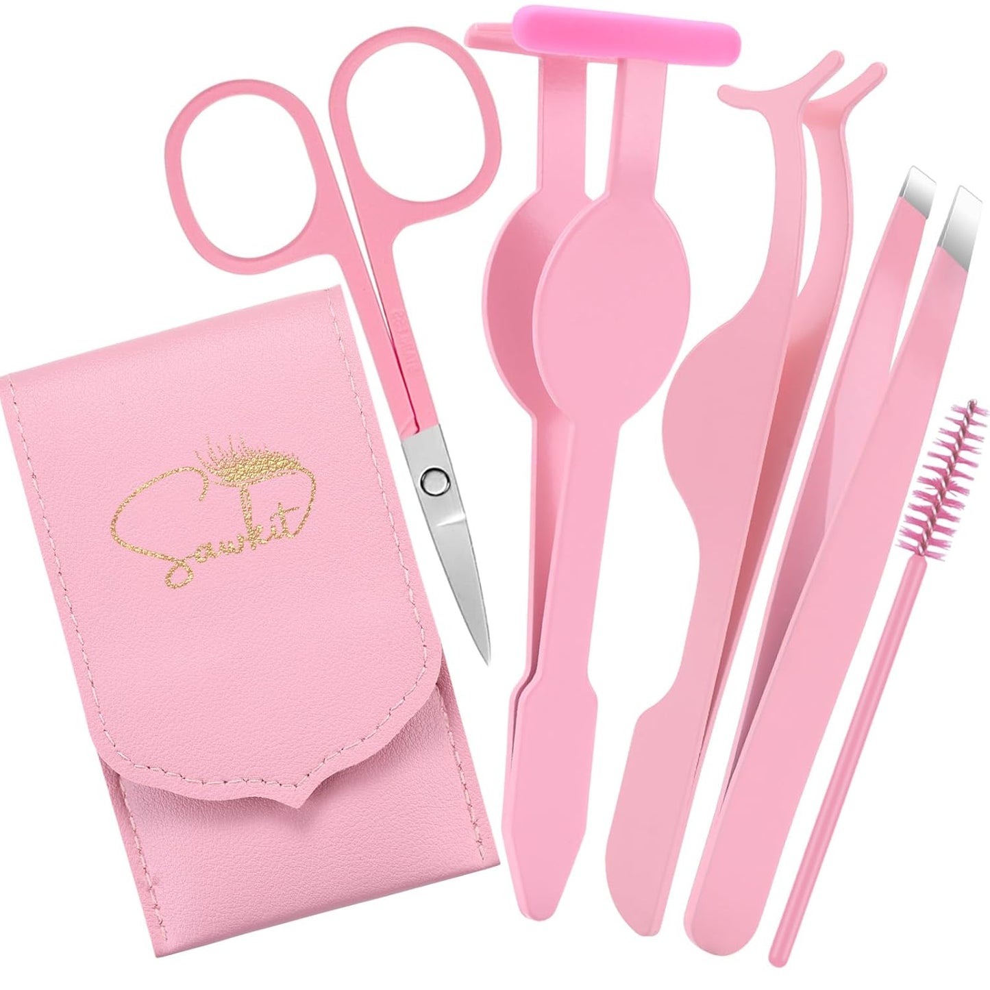 Eyelash Applicator Tool – 5-in-1 Lash Applicator Tool Set with Pink Eyelash Extension Tweezers, Scissors, for Eye Lash Clusters, Cluster Lashes
