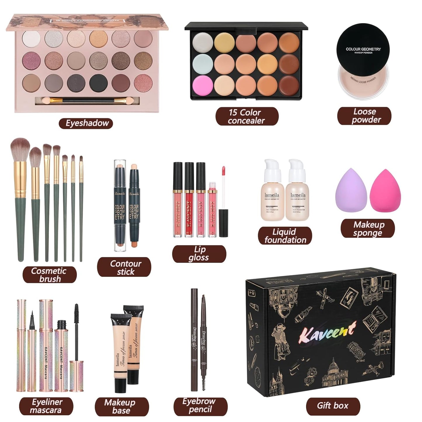 Makeup Sets Teens Makeup Kit for Women Full Kit Makeup Kits for Women Gift Eyeshadow Palette Concealer Palette Lipgloss Foundation Concealer Powder
