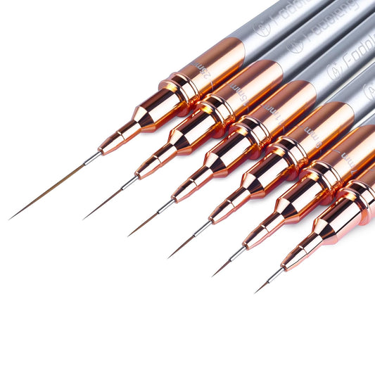 Liner Brush for Nails, 6Pcs Thin Nail Art Brushes Professional Nail Detail Brush for Gel Polish Sizes 5/7/9/11/15/25mm (Silver and Golden)
