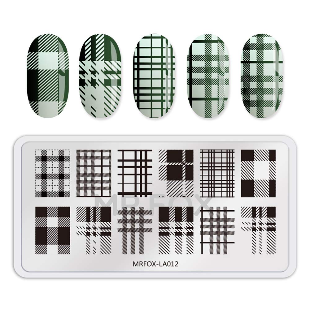 Mr.Fox Nail Printing Board Set Geometric Motif Lines Round Plaid Diamond Pattern Art DIY hot Stamping Template, etc
