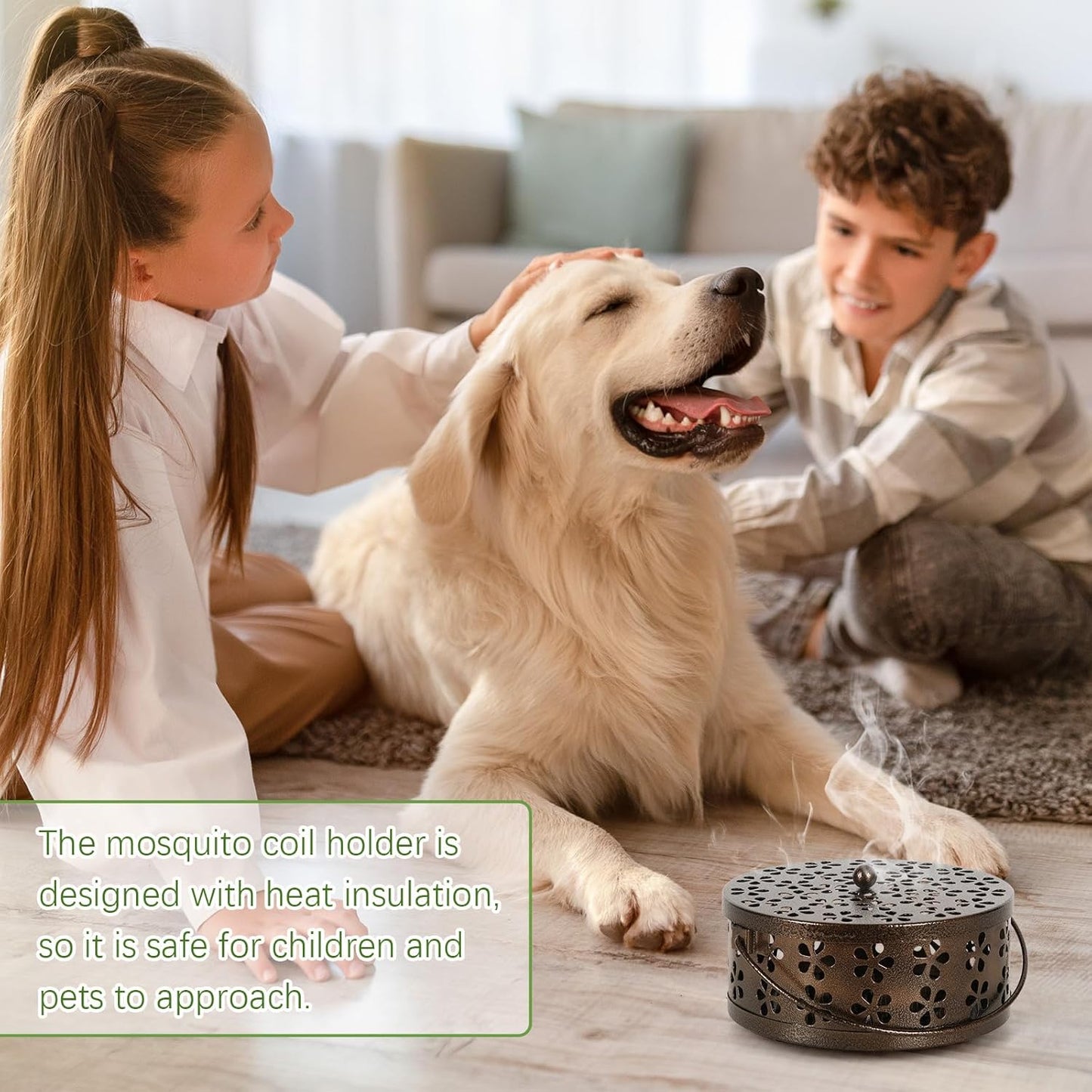 Portable Iron Mosquito Coil Holder with Handle Round Heat-Resistant Incense Holder (Bronze)