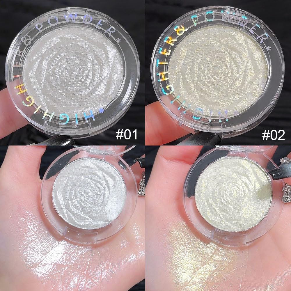 evpct Pearl White & Blonde Gold Face Highlighter Makeup Shimmer Glitter Diamond Sparkly Highlighters Makeup Palette Powder for Face Body Cheek iluminadores iluminador de jos maquillaje luminizers 1+2