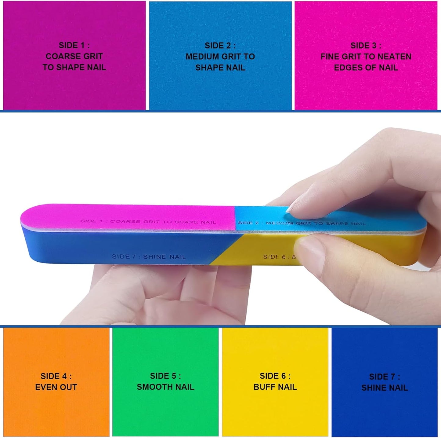 7 Way Nail Buffer (6 Pcs), Nail Buffers Blocks for Natural Nails Shine Smoother Buffing Block for Shinning Fingernail Emery Board Buffing Blocks (6 Pcs Shine Buffer 7 Way)