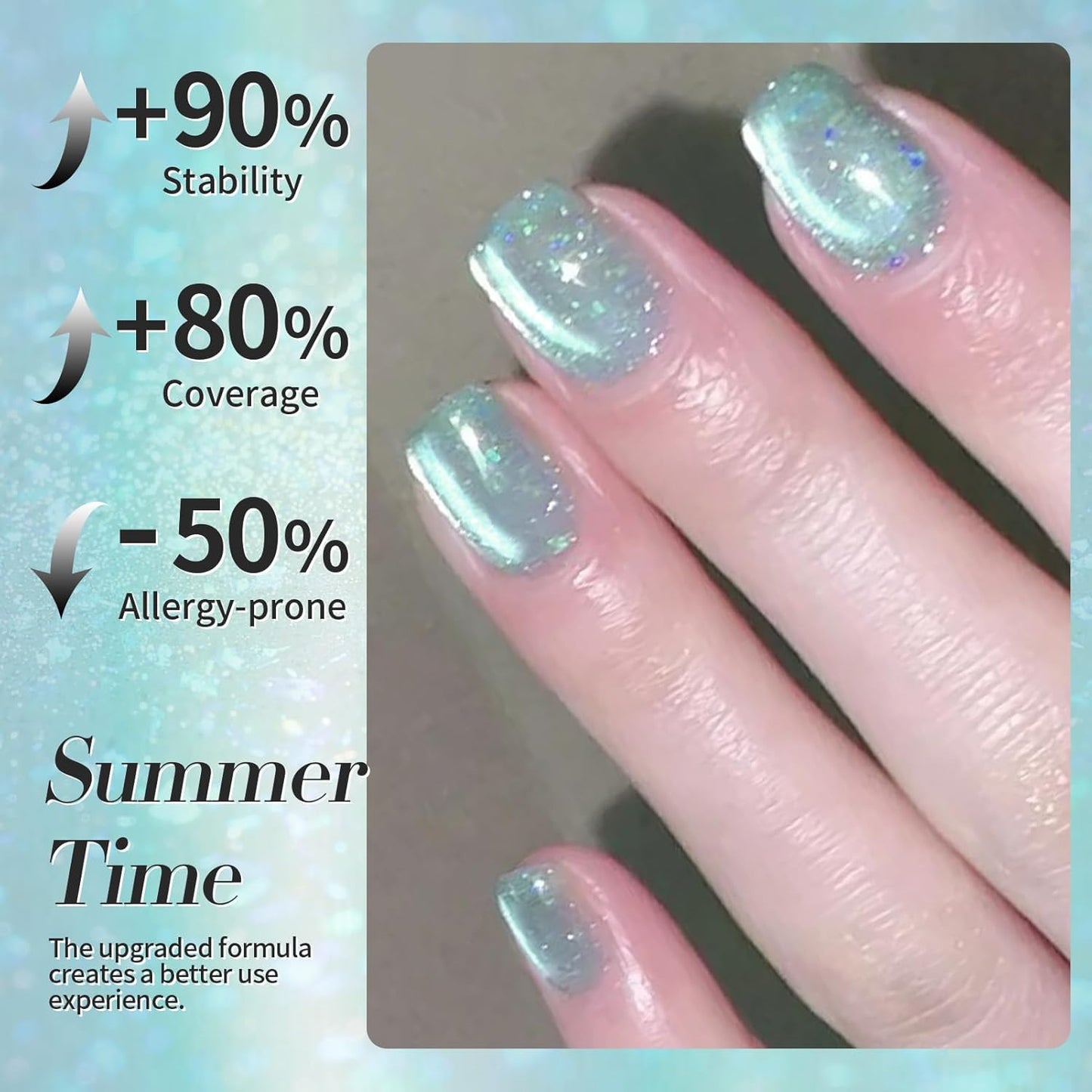 Born Pretty Green Cat Magnetic Eye Gel Nail Polish Shimmer Glitter Flakes Holographic Aurora Mint Green Magnetic Gel Polish Nail Art Manicure DIY at Home 15ML
