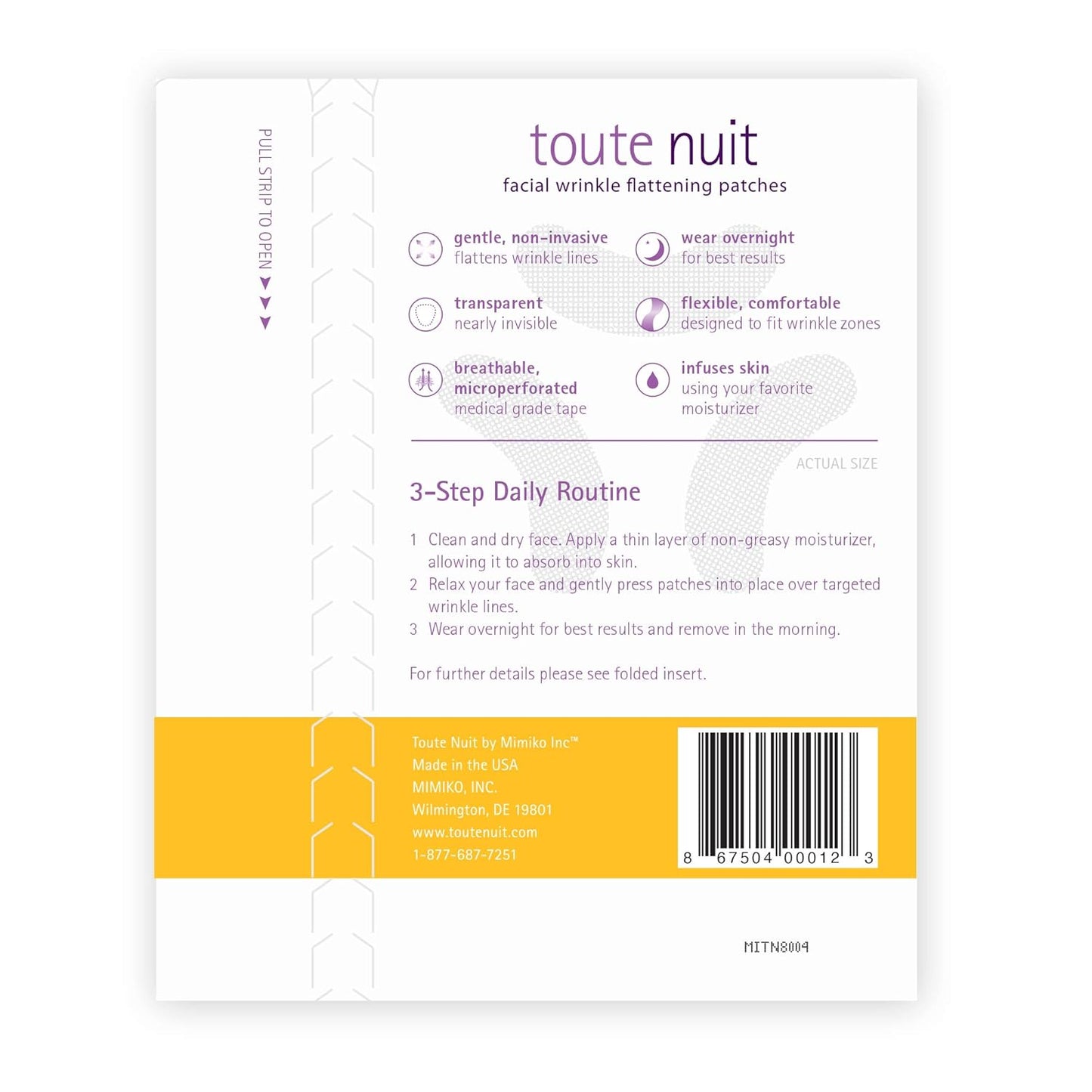 Toute Nuit Wrinkle Patches – Curve – Face Tape for Forehead, Eyes & Lips – Hypoallergenic Anti Wrinkle Patches – 48 Count, Made in USA
