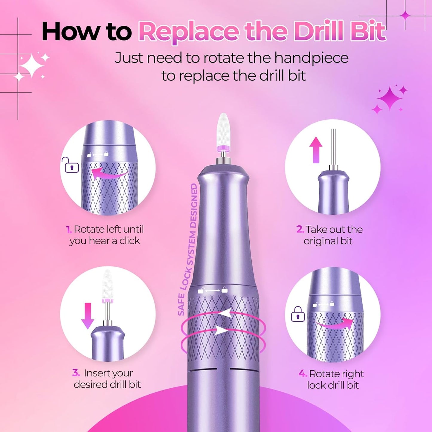 Nail Drill Electric File: 40000RPM Professional E File Kit E File Machine Filer for Shaping, Buffing, Removing Acrylic Gel Nails, Manicure Pedicure Kit with 12Pcs Nail Bits, Home Salon Use