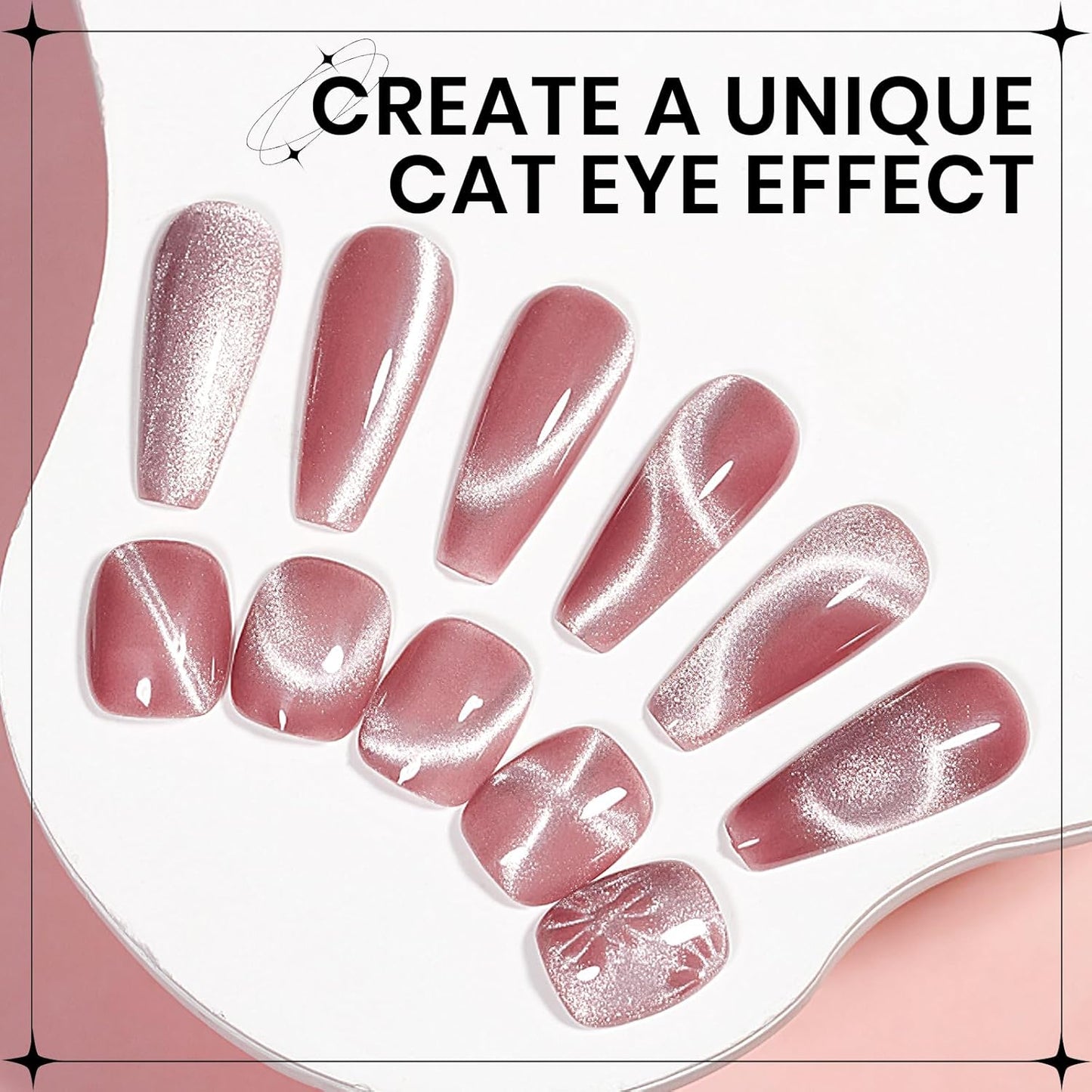Pink Cat Eye Gel Nail Polish, Holographic Magnetic Gel Nail Polish Glitter Shimmer Effect with Magnet Soak Off U V Salon DIY at Home, 0.5 OZ