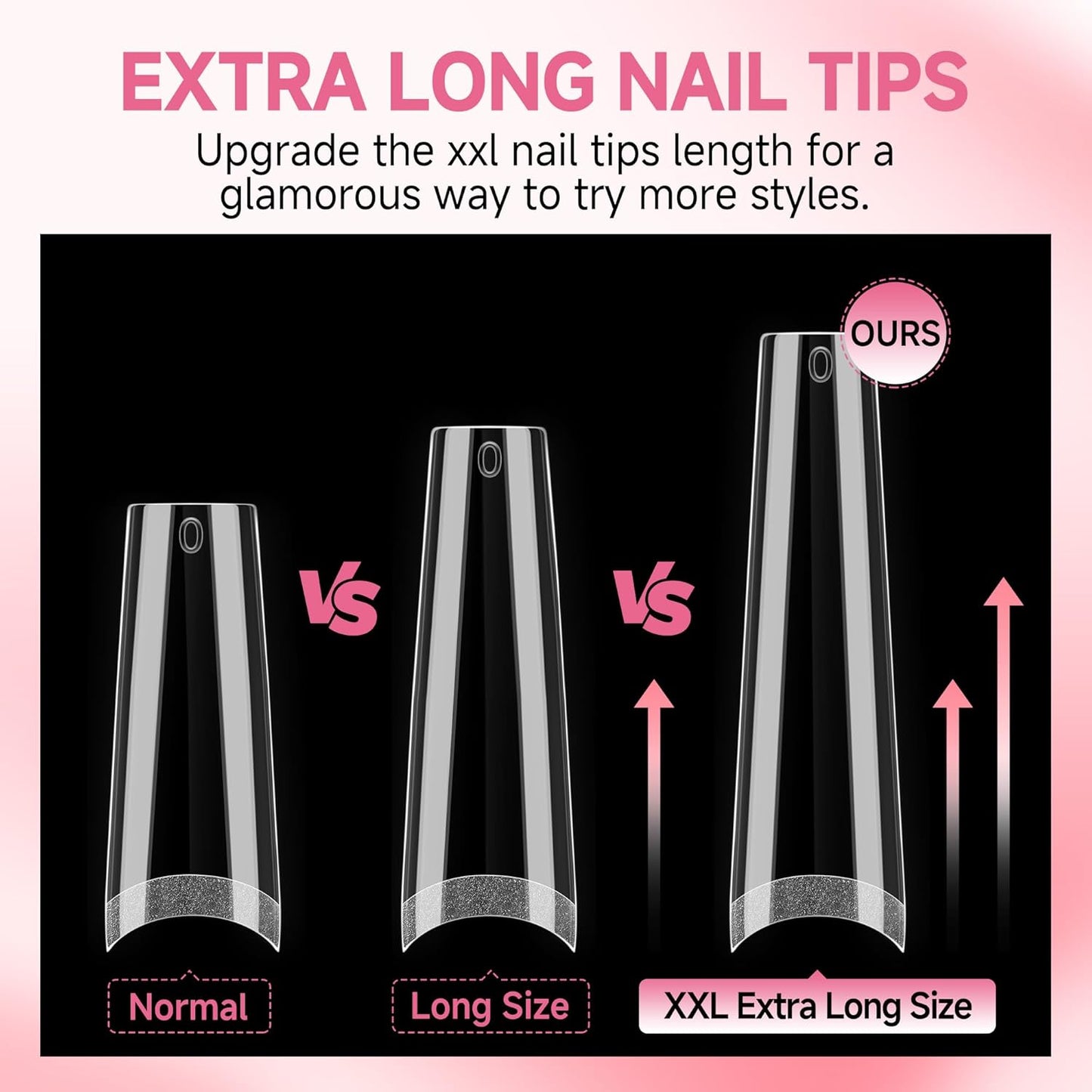 UNA GELLA Extra Long Coffin Nail Tips No C Curve 504PCS XXL Coffin Nails Half Cover Long Coffins Gel Nails Tips Clear Fake False Nails Long Gel Extensions for Nail Art Salon Home DIY No Need File