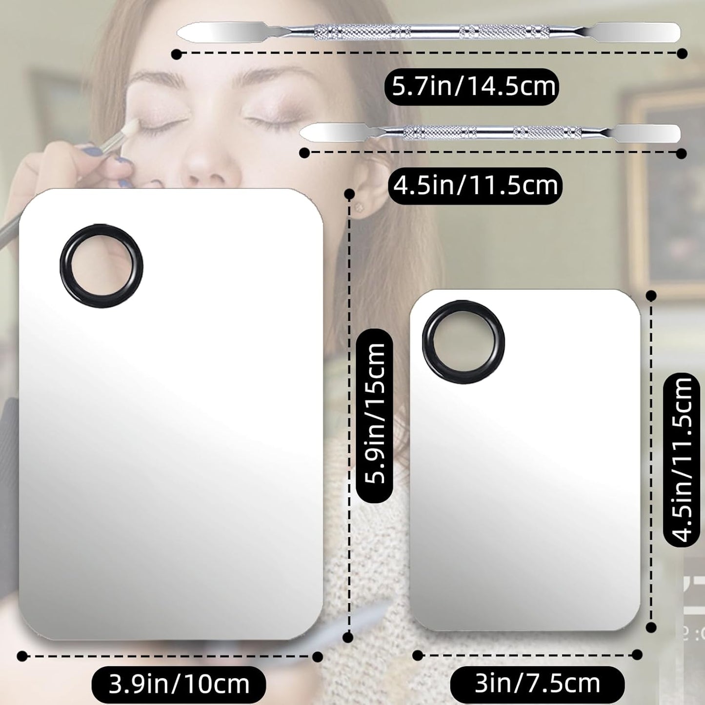 2 Set Makeup Mixing Palette,Stainless Steel Makeup Palette with Spatula Professional Make up Artist Must haves,Suitable for Mixing Foundation Make up Eye Shadow and Nail ﻿