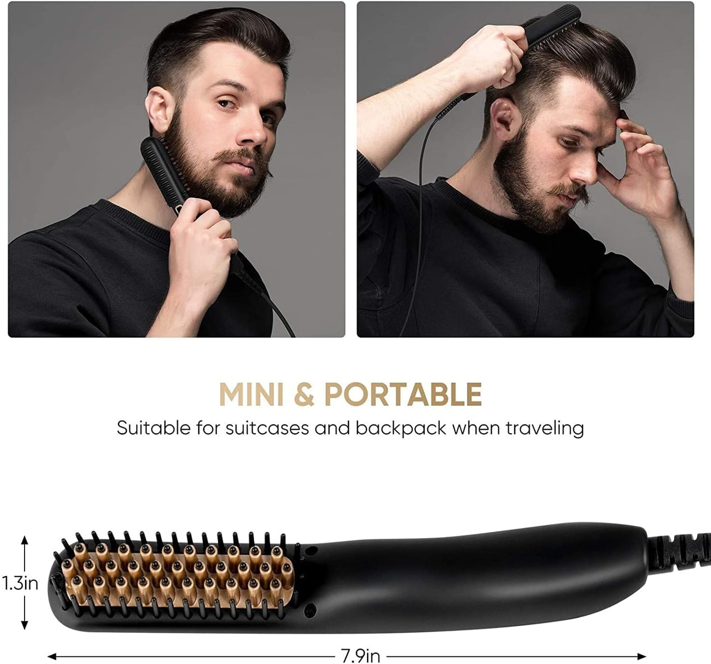 VOVO Beard Straightener Comb Upgrade Professional 2 in 1 Men's Beard Straightening Heated Hair Straightening Brush Portable Anti-Burn 6 Temperature Adjustable with LED Display for Home and Travel