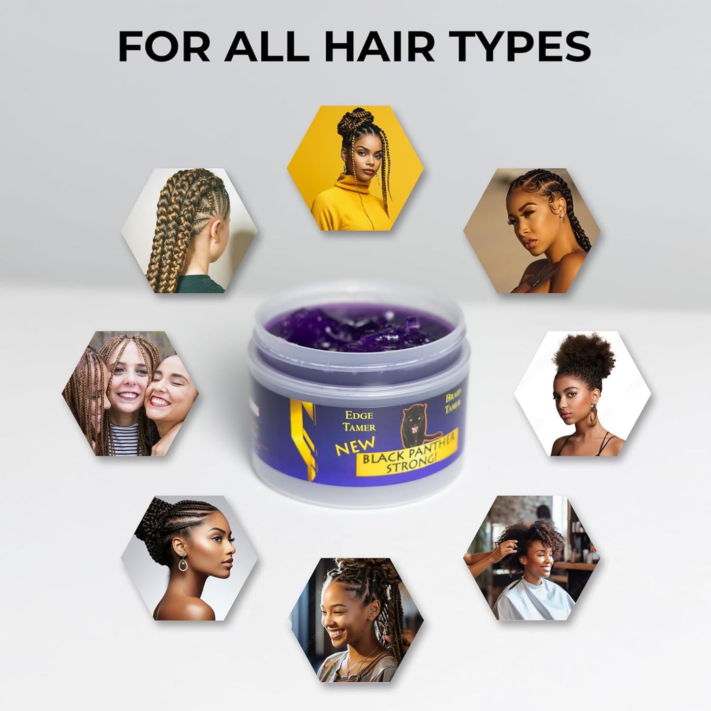 Black Panther Extra Hold Edge Control & Braiding Gel – Natural Instant Edge Control for Black Hair, 4C Gel for Women & Men. 4 oz, Purple