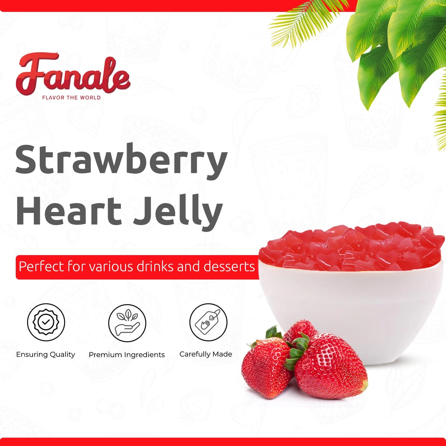 Fanale Coconut Jelly Topping nata de coco for Bubble Tea | Strawberry Heart Jelly Topping for Boba Tea, Smoothies, Slushes, Desserts 400g(Pack of 1)