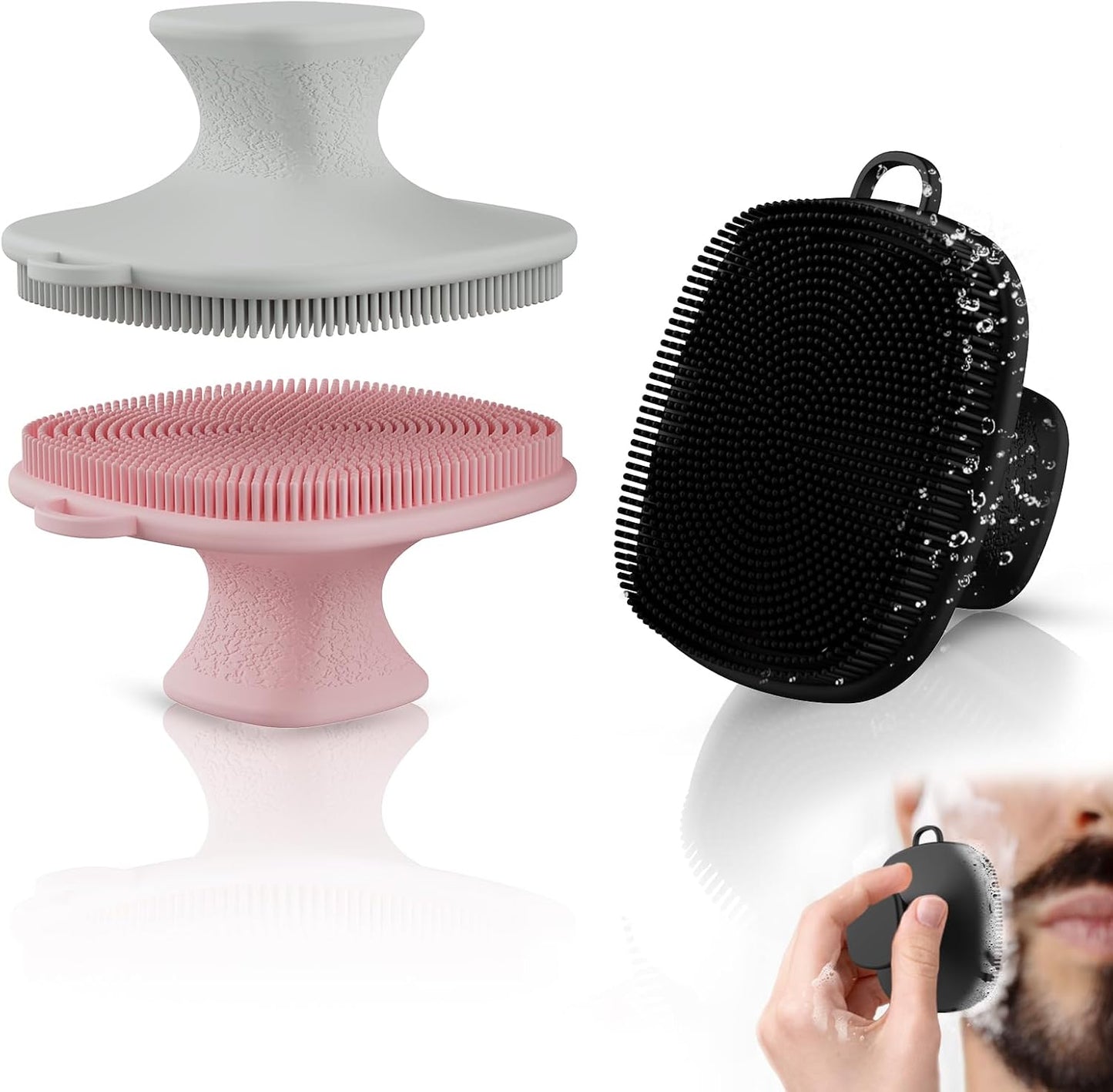 3 Pack Face Scrubber,Silicone Facial Cleansing Brush for Men & Women,Reusable Gentle Facial Waterproof Cleansing Skin Brush Exfoliating Scrubber for Sensitive Skin (Black+Pink+Gray)