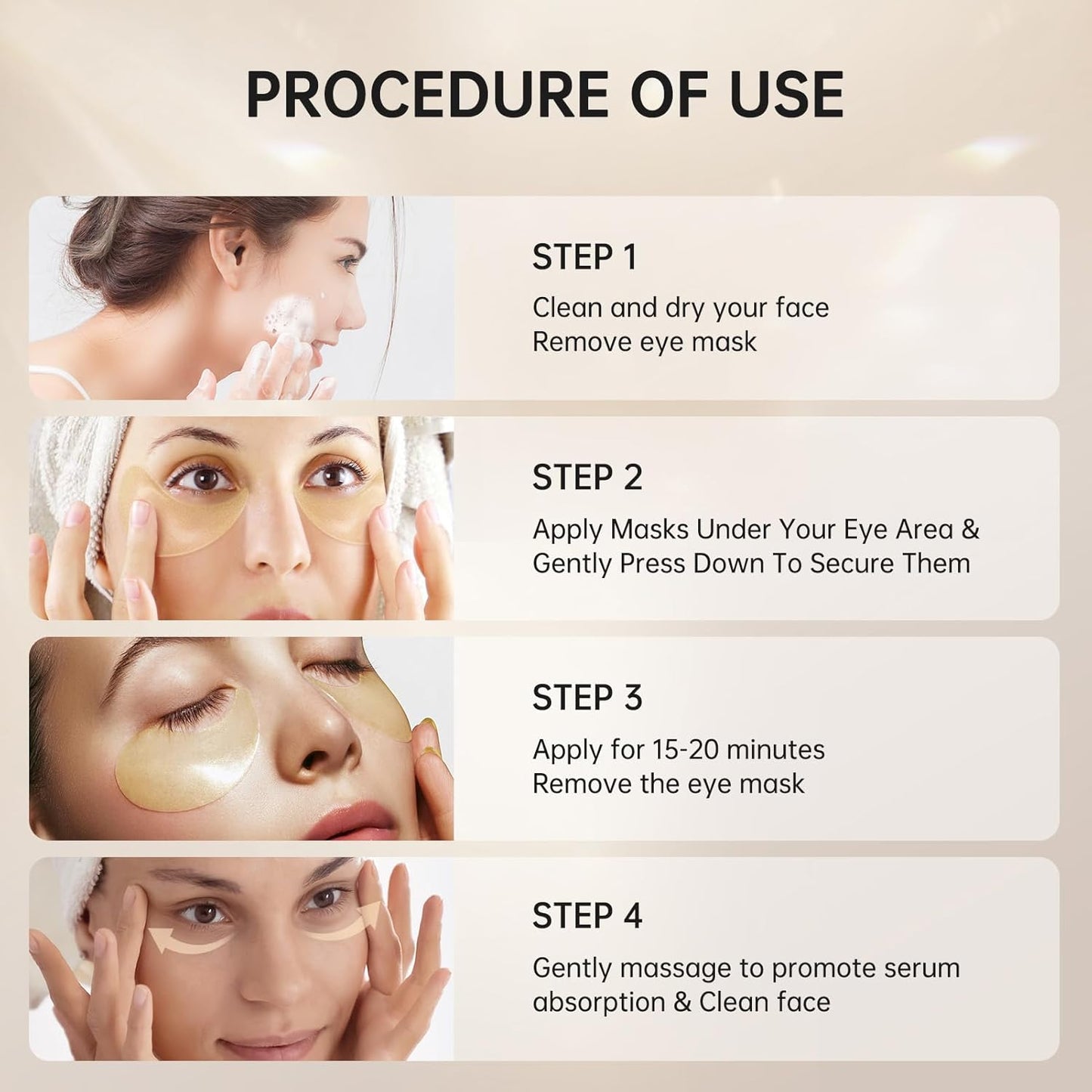 Under Eye Patches for Dark Circles, Eye Masks for Puffy Eyes Wrinkles Under Eye Bags Firmness 30 Pairs Skin Treatment Pads with Hyaluronic Acid and Collagen Gifts for Women Men (Gold)