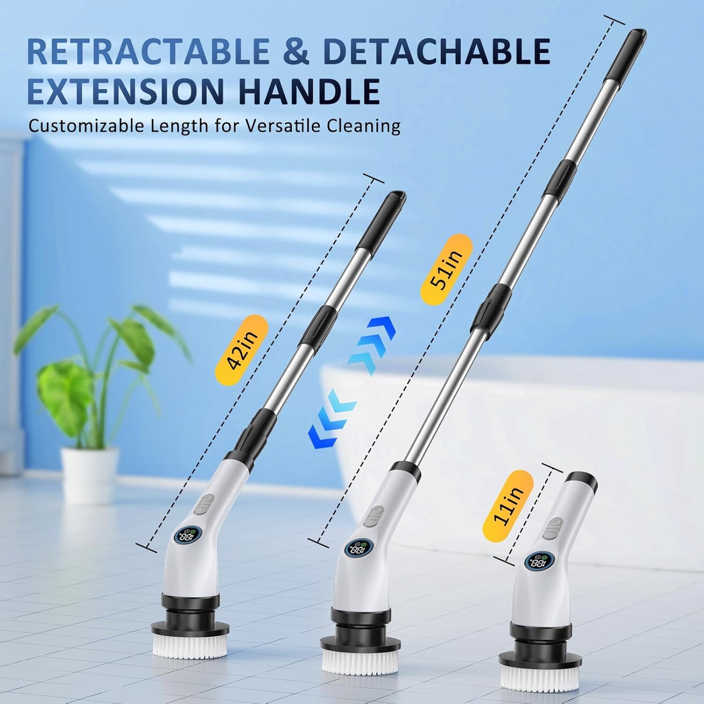 Electric Spin Scrubber Upgraded Battery with Extra-Long Runtime, IPX7 Waterproof Power Cleaner with 7 Brush Heads, 2 Speeds Adjustable Long Handle for Bathroom, Floor, Shower, Tile & Kitchen Cleaning