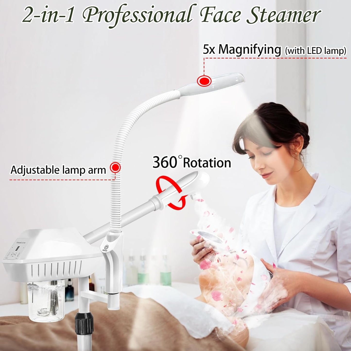 Professional Facial Steamer for Deep Hydration,2in1 Ozone Face Steamer with 5X Magnifying Lamp,Suitable for Home Use or Beauty Spa Deep Cleansing and Hydration