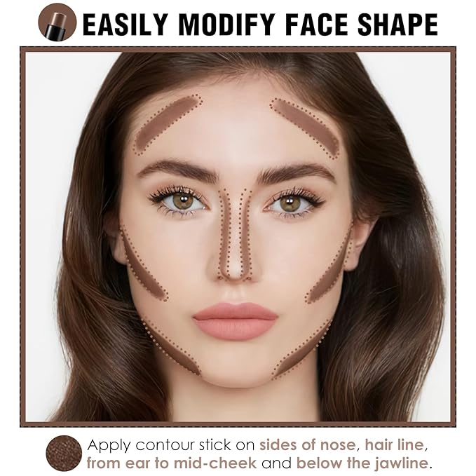 FOCALLURE Cream Contour Stick, Matte Bronzer Stick, Professional Face Shaping & Contouring Stick Makeup, Easy to Apply with Buildable Coverage, Long Lasting & Sweatproof, HICKORY