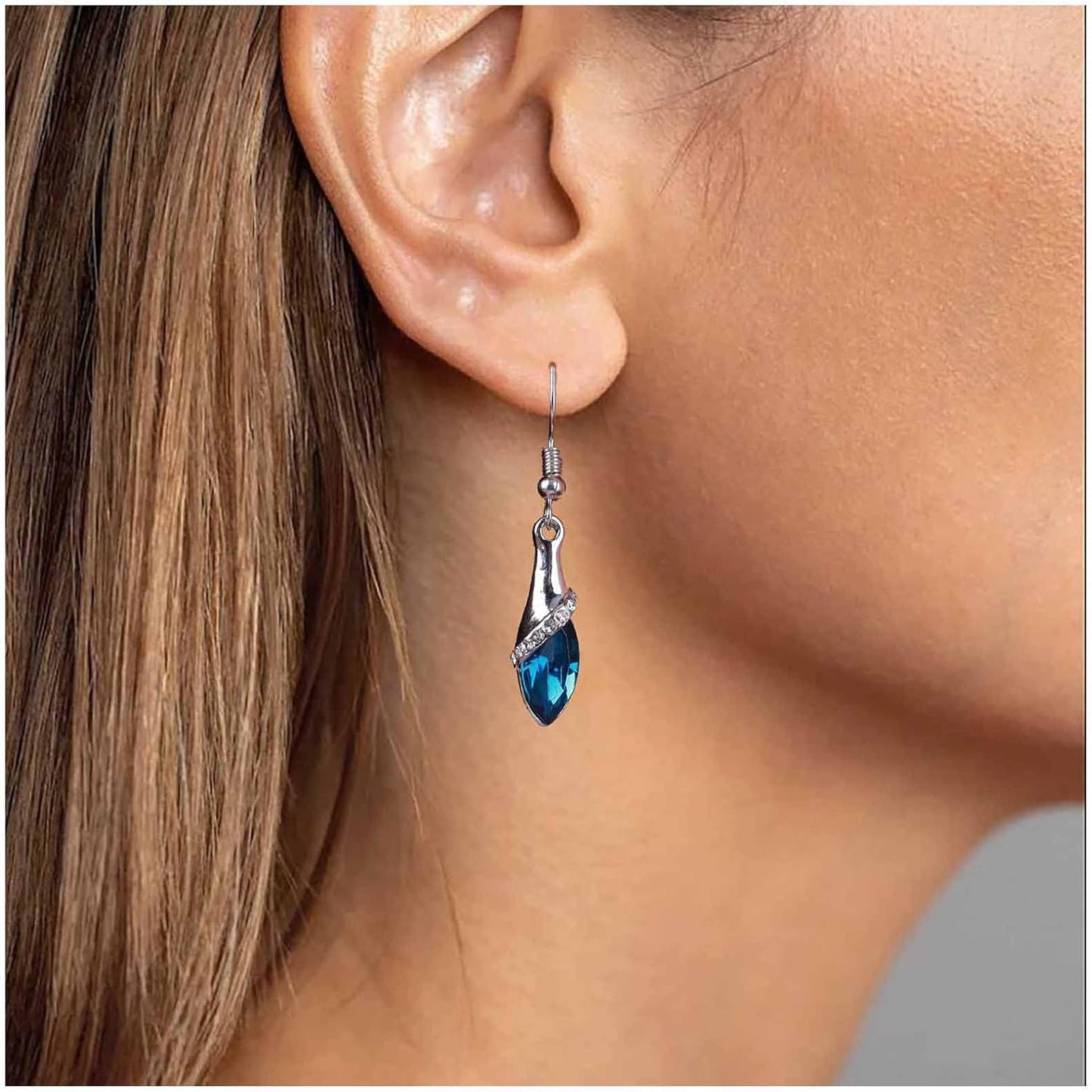 Bohemia Sapphire Drop Earrings Blue Crystal Dangle Hook Earrings Long Cz Blue Rhinestone Earrings Bridal Sapphire Earrings Jewelry for Women Gifts