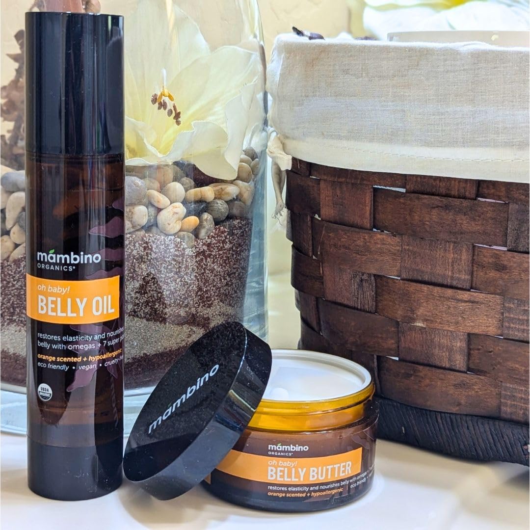 Mambino Organics Oh Baby! Belly Oil – Organic Elasticity Oil with Egyptian Calendula, Vietnamese Tamanu & Dutch Shea – Pregnancy Oil for Stretch Marks – Vegan Cruelty-Free Maternity Care, 2 fl oz