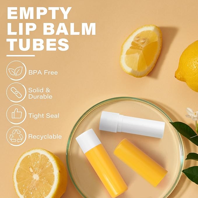 LotFancy Lip Balm Tubes Empty, 28Pcs 4.5ml Lip Balm Container Tubes with Yellow Caps, BPA Free & Leak Free, Refillable