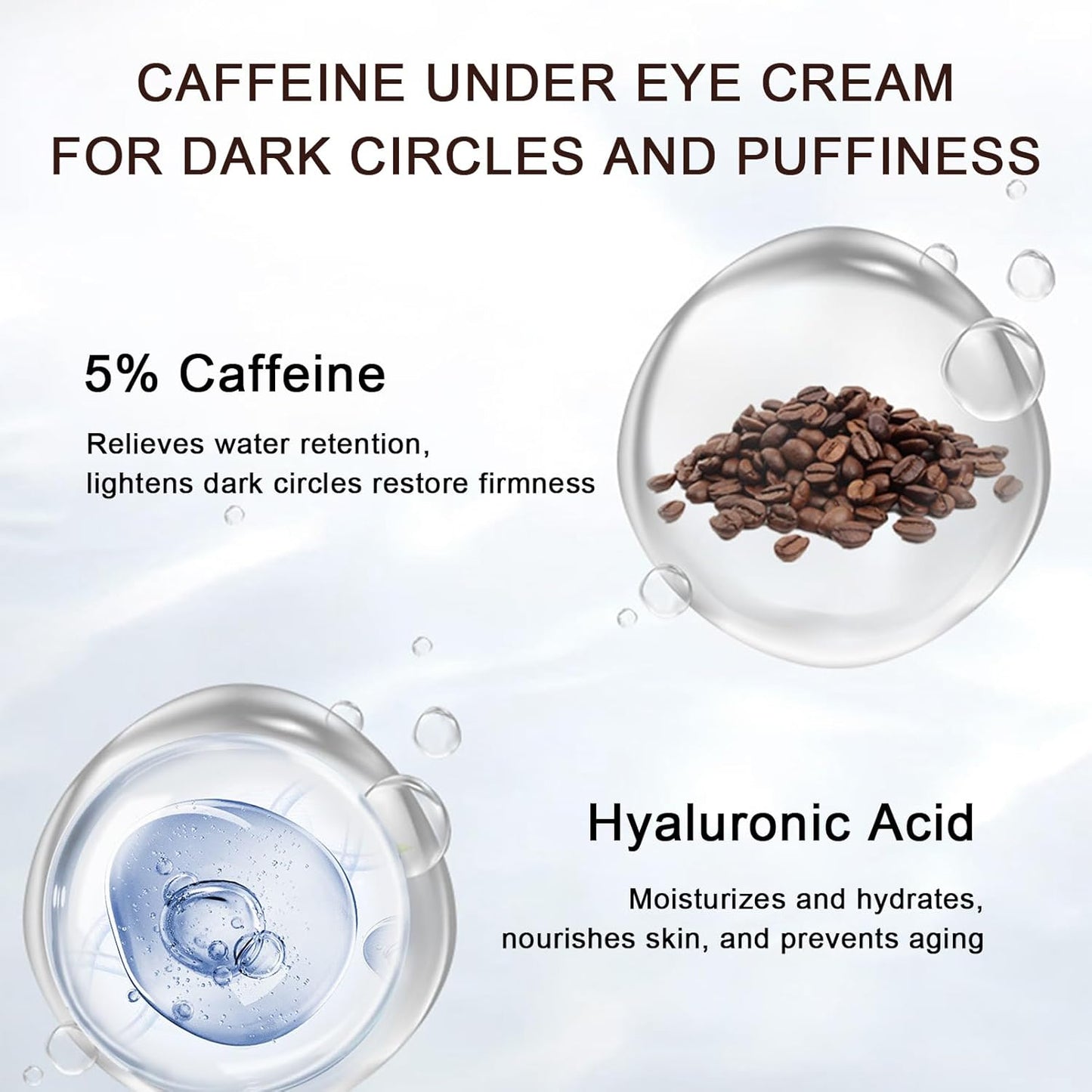5% Caffeine Eye Cream for Dark Circles & Puffiness, Under Eye Cream for Dark Circles with Caffeine, Eye Cream Anti Aging, Reduce Wrinkles, Fine Lines, Eye Bags, Hydrating Eye Cream for Men & Women
