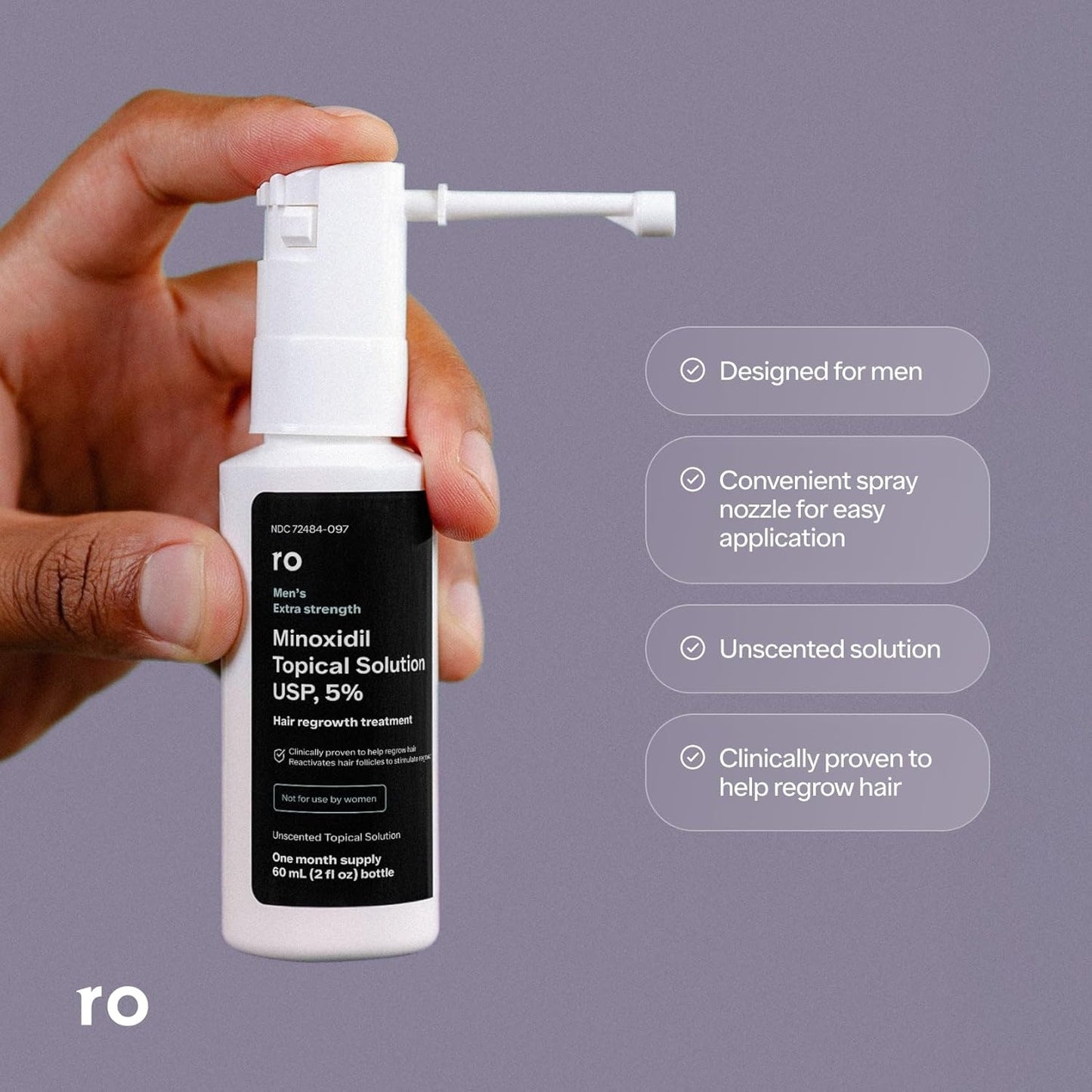 Roman Men's Topical Hair Regrowth Treatment Spray | 5% Minoxidil Solution, Clinically Proven for Thinning Hair, Easy to Use, Unscented | 3-Month Supply