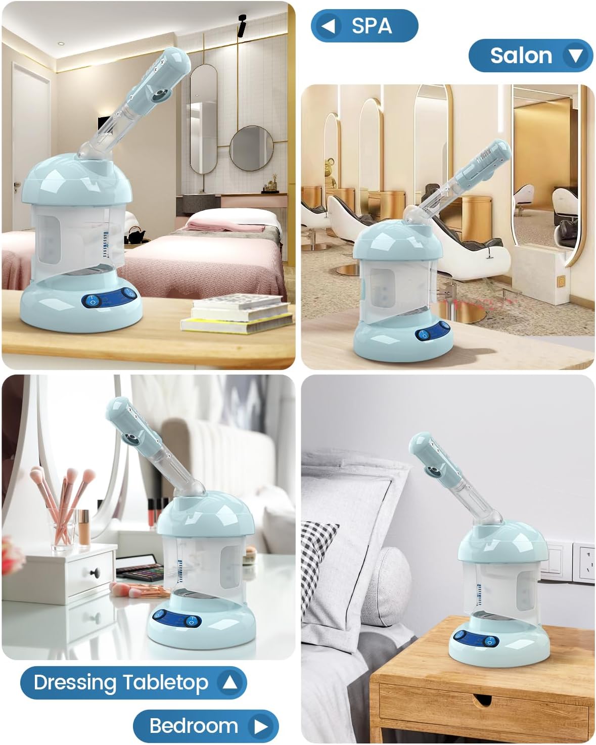 Kingsteam Tabletop Facial Steamer - Ozone Steamer with 360° Rotatable Arm - Professional Nano Ionic Facial Steamer for Deep Cleaning - Portable for Personal Care Use at Home or Salon, Blue