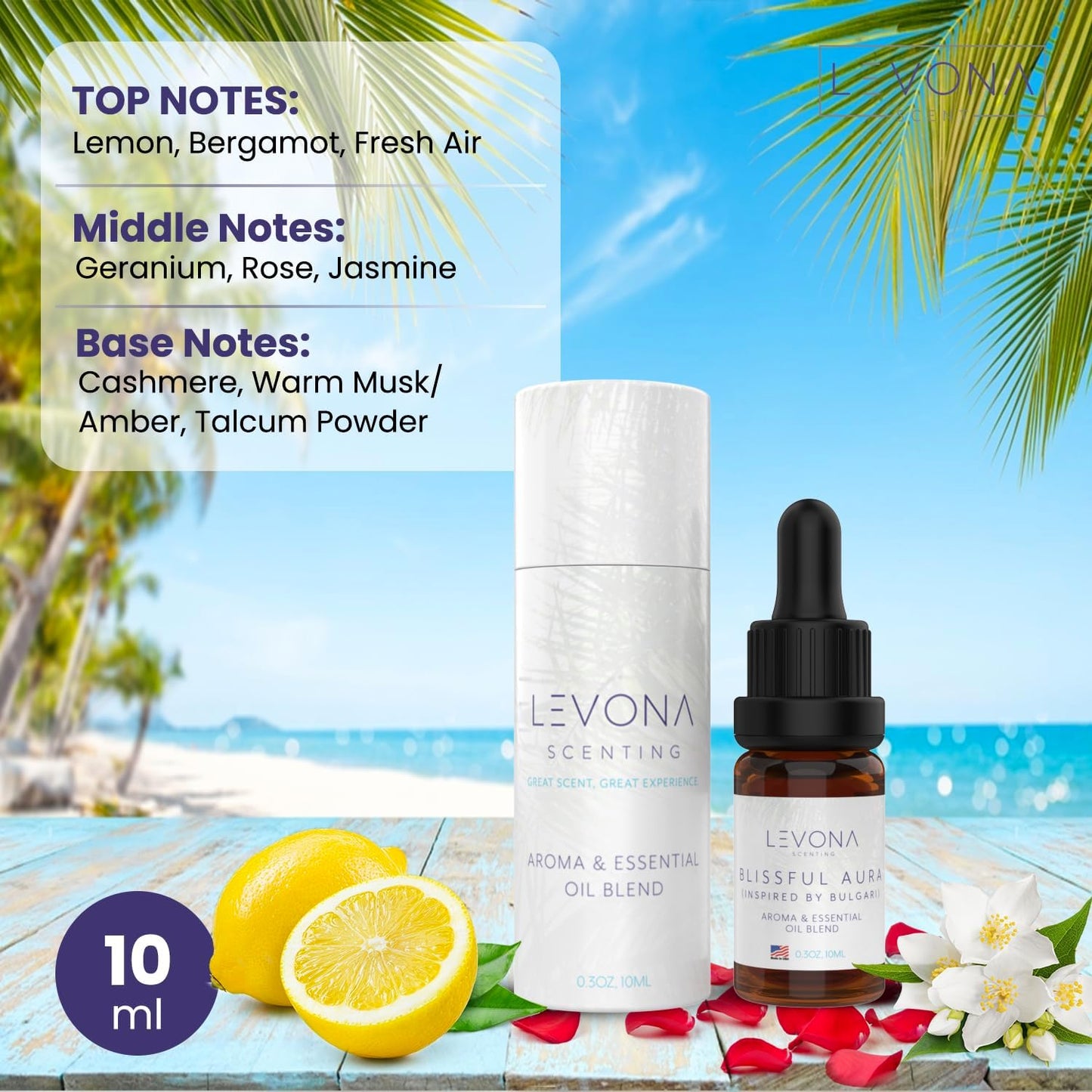 Levona Scent Essential Oils for Diffuser: Blissful Aura Diffuser Oil with Notes of Amber, Musk & Jasmine - Home Luxury Scents for Hotel & Office - Fragrance Oil -10Ml Essential Oil