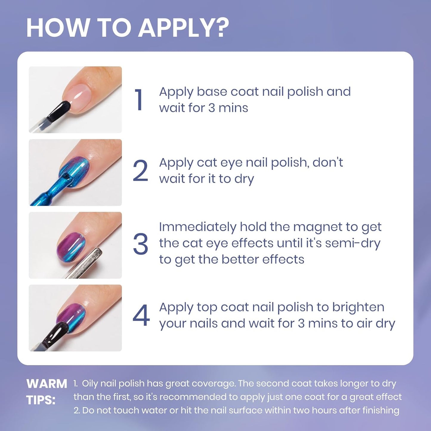 Blue Violet Cat Eye Nail Polish Quick Dry, Magnetic Nail Polish Non Gel Fingernail Lacquer DIY Manicure Gift For Women Girls 16ml/0.54 oz