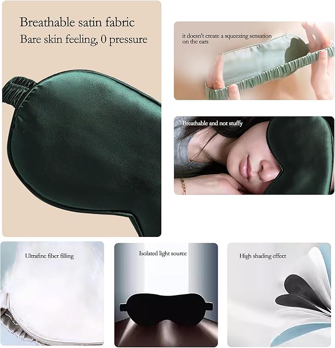 Silk Eye mask for Sleeping Light Blocking for Bedroom, Plane Travel Satin Sleep mask Women Mens,Blackout to Help You deep Sleep (Green)