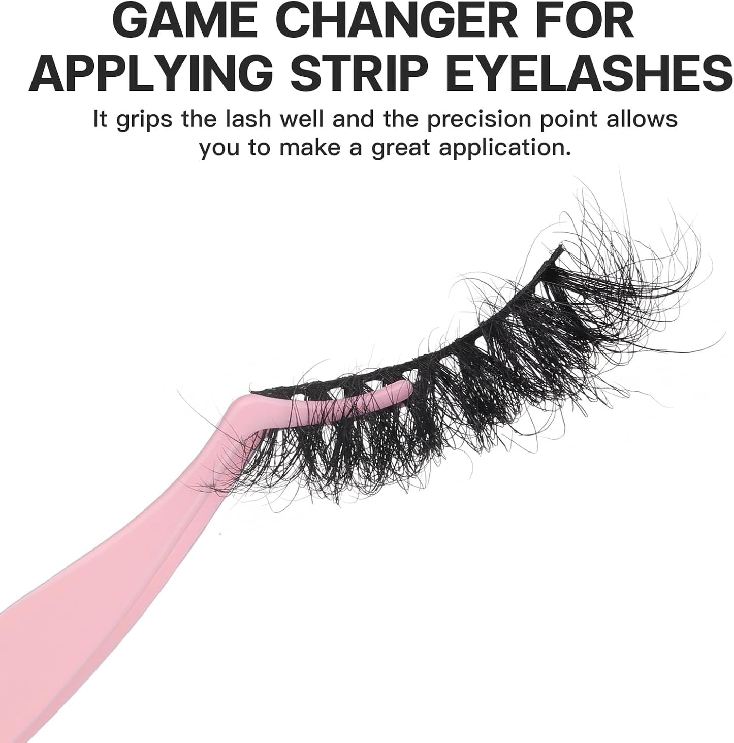 Pretty memory Eyelash Applicator Tool DIY False Curved Eyelash Extension Tweezer for Volume Lashes Application and Removal, Pink