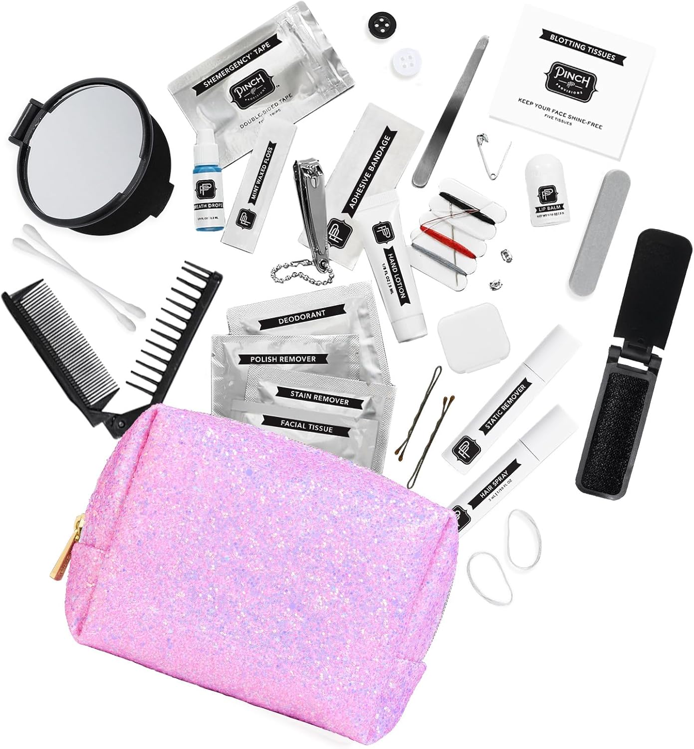 Pinch Provisions Shemergency Kit for Her, 40 Emergency Essential Items, Compact, Multi-Functional Pouch, Gift for Women, Birthday, Bachelorette Parties, and More!