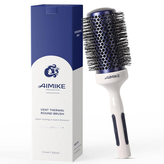 AIMIKE Nano Ionic Tech Large Round Brush, Ceramic Round Brush for Blow Drying, Styling and Boost Volume, Natural Wood Round Hair Brush, One Piece Design - 2 Inch/52mm