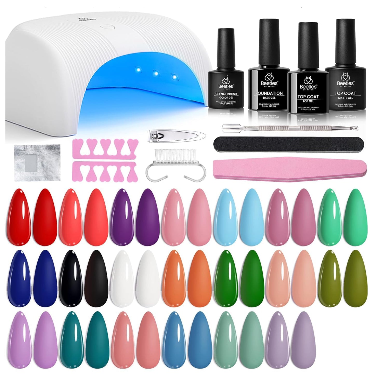 Beetles Gel Nail Polish Kit with UV Light - 31Pcs Nail Polish Set Popular Color Gel with Base and Matte&Glossy Top Coat Soak Off All Season DIY Manicure Kit Art Gifts for Women Teen Girls