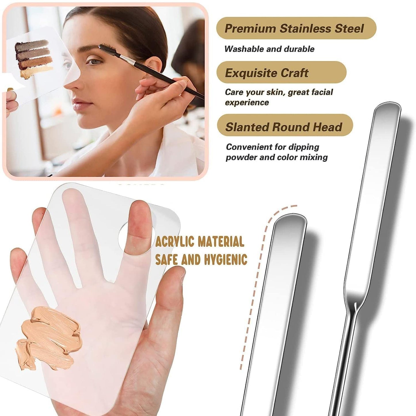 Makeup Spatula and Makeup Palette, Stainless Steel Foundation Palette & Tiny Cosmetic Spatula Tool for Nail, Art, Eye Shadow, Eyelash, Face Makeup