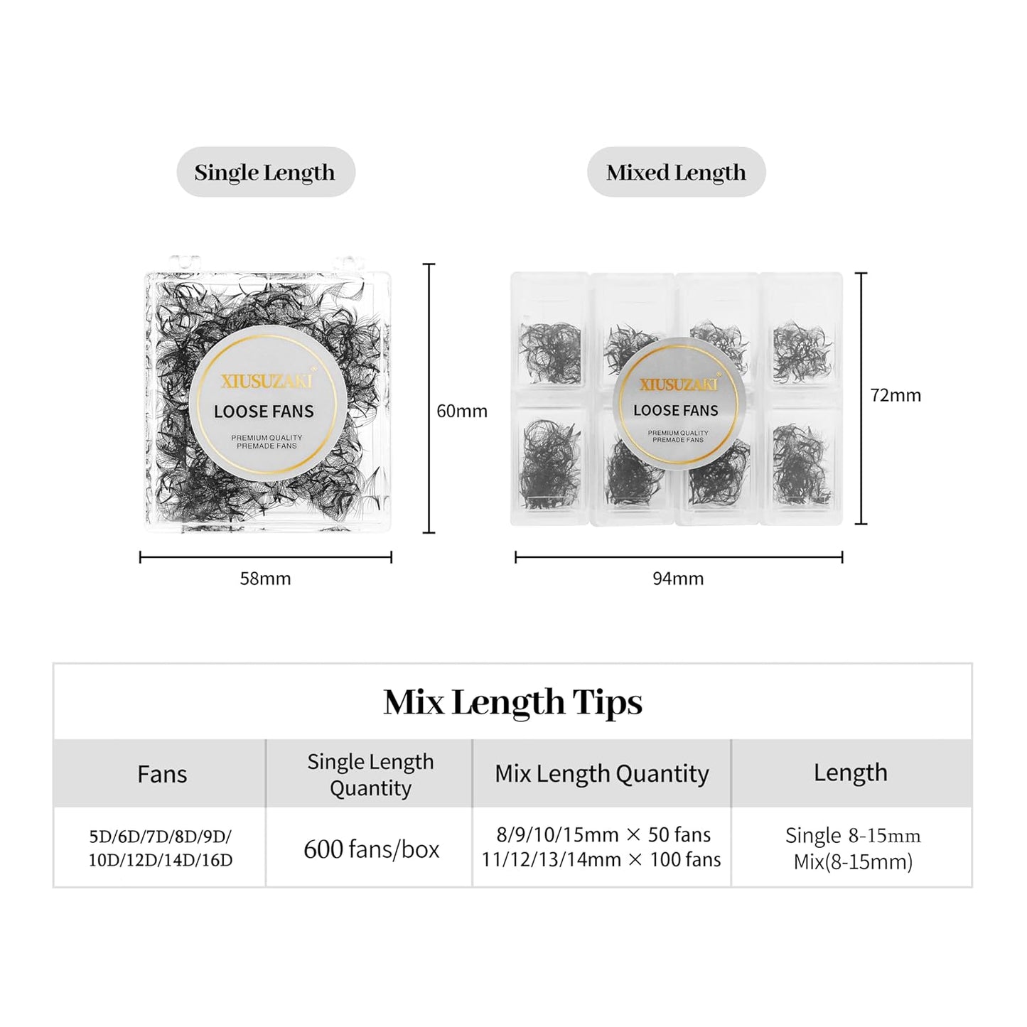 Premade Eyelash Extensions 600 Fans 6D Volume Lash Extensions 0.07 Thickness C Curl Mix 8-15mm Fluffy Soft Handmade Loose Fan