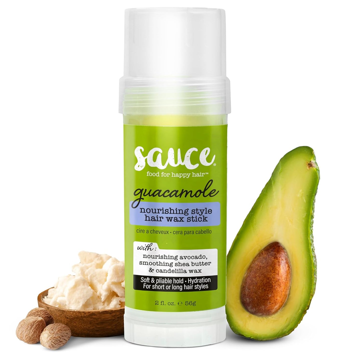SAUCE BEAUTY Guacamole Hair Wax - Paraben & Sulfate Free, Moisturizing Avocado Oil & Shea Butter Wax for Styling Flyaway & Brittle Hair (2 oz)