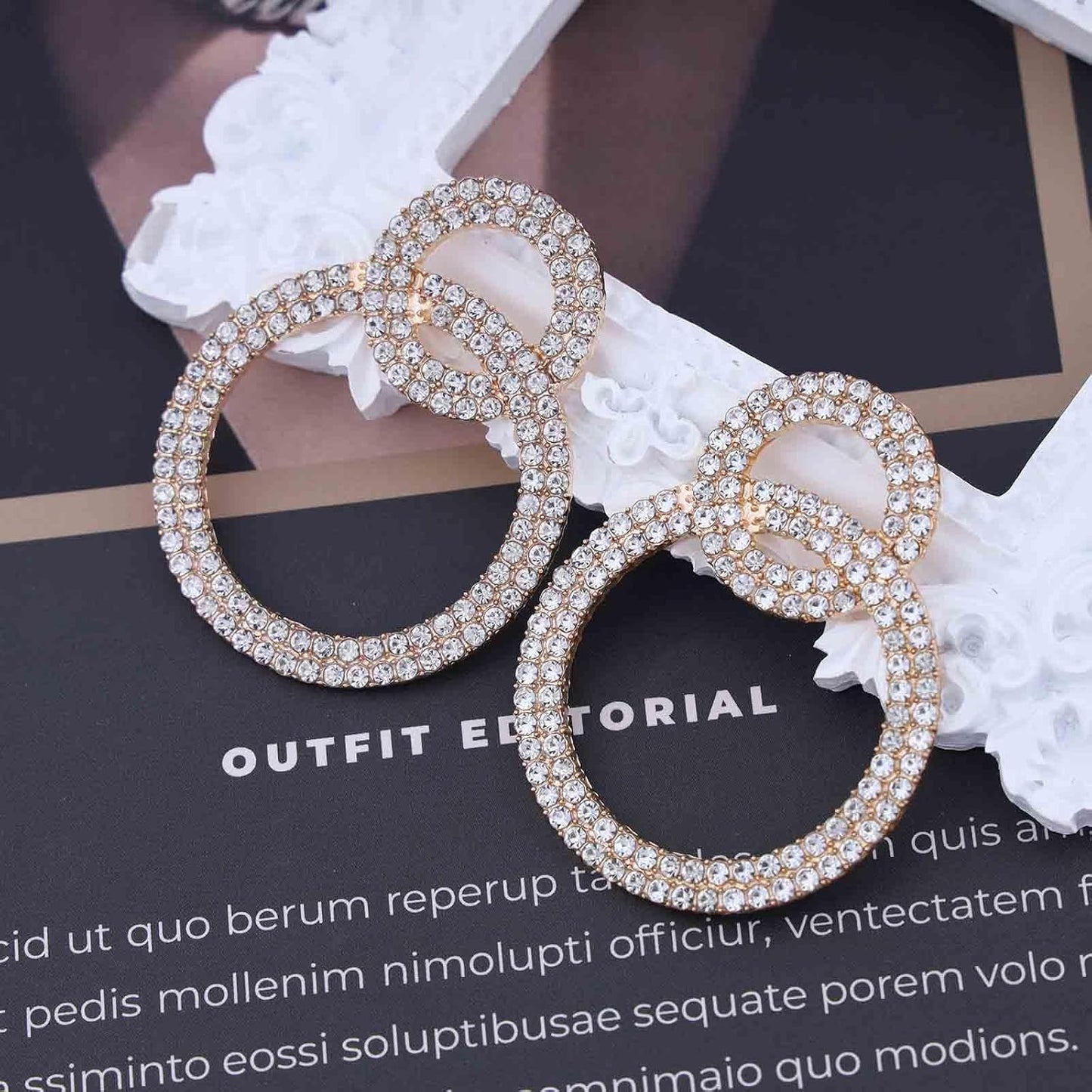 Vintage Crystal Circle Drop Earrings Double Circle Hoop Earrings Gold Cz Circle Dangle Earrings CZ Hollow Circle Earrings Jewelry for Women