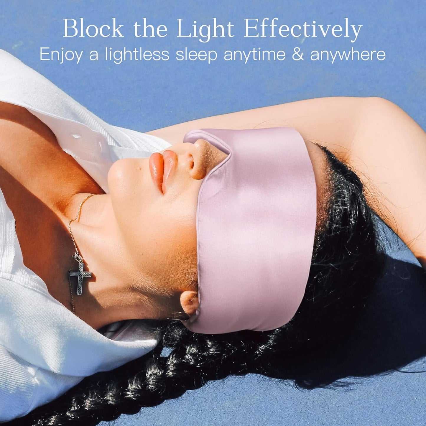 100% Natural Silk Eye Mask for Women Men, Soft Pressureless Cooling Blackout Eye Covers for Sleeping, Large Size Sleep Mask fits All Heads Adjustable, 1PC, Lotus Pink